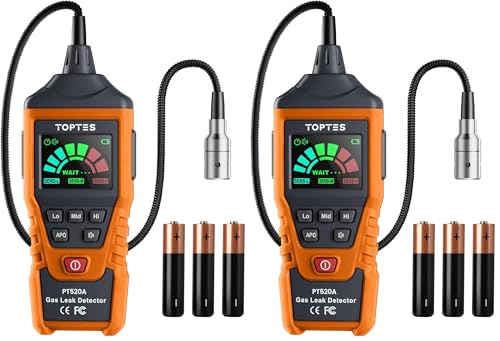 PT520A Natural Gas Detector, Gas Leak Detector with 17-Inch Gooseneck, Locating The Source Like Propane, Methane, and Butane for Home and RV (Includes Battery x3) - Orange (Pack of 2) - size: PT520A Battery-operated (Pack of 2)