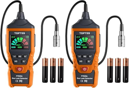 PT520A Natural Gas Detector, Gas Leak Detector with 17-Inch Gooseneck, Locating The Source Like Propane, Methane, and Butane for Home and RV (Includes Battery x3) - Orange (Pack of 2) - size: PT520A Battery-operated (Pack of 2)