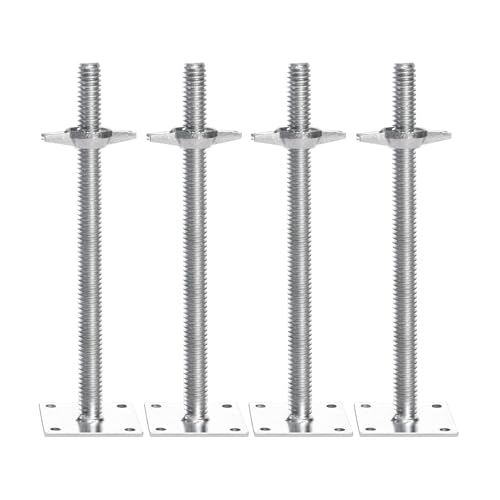 VEVOR 4-Pack Adjustable Leveling Jacks, 18.2 In Adjustable Height & 3307lbs/1500kg Total Load Capacity Scaffold Jacks Feet, Solid Carbon Steel Screw Jacks for Baker-Style Scaffolding Equipment, Silver