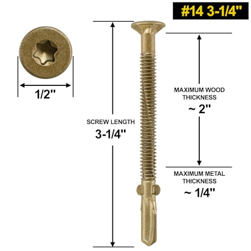 #14 x 3-1/4 Self-Tapping Trailer Deck Screws,161PcsT25 Star Bits Screws - color: Gold, size: #14 x 3-1/4in 161pcs