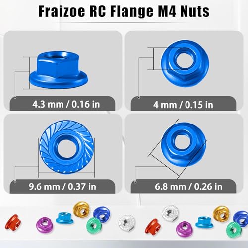 Flange M4 Lock Nuts Aluminum Alloy Serrated Nylon Self-Tightening M4 Wheel Hardware for Traxxas Redcat Arrma Axial HPI TLR ECX Model RC Car Crawler Truck Buggy Upgraded Parts, 4 Pcs - color: Dark Blue, size: 4Pcs