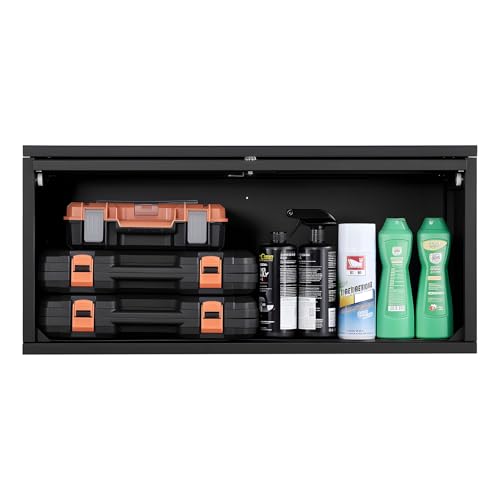 VEVOR Metal Wall Cabinet, 30.31W x 12.01D x 14.02H Inch, Floating Garage Tool Cabinet with Up-Flip Door, 120 lbs Load per Shelf, Fit for Garage, Basement, Kitchen, Warehouse, Assembly Required - size: Upgrade Flip up 14"