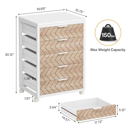 Tribesigns 5-Drawer File Cabinet, Wood Mobile Storage Unit, Beige & White - color: Beige & White, size: 5 Drawer