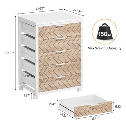 Tribesigns 5-Drawer File Cabinet, Wood Mobile Storage Unit, Beige & White - color: Beige & White, size: 5 Drawer