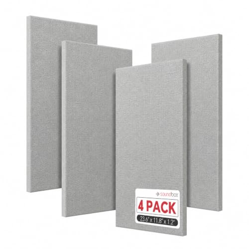 Soundbox 4 Pack Fiberglass Acoustic Wall Panels, 23.6 x 11.8 in, Grey - color: Grey