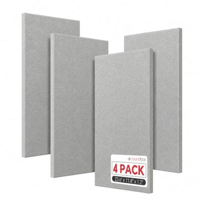 Soundbox 4 Pack Fiberglass Acoustic Wall Panels, 23.6 x 11.8 in, Grey - color: Grey