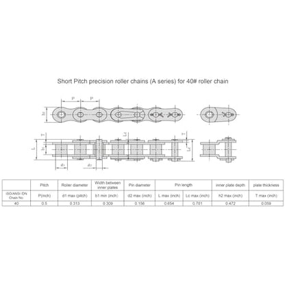 #40 Roller Chain Sprocket Type B 1/2 inch Bore 9 Tooth, Hardened Antirust 1045 Steel Drive Sprockets 40B9-1/2