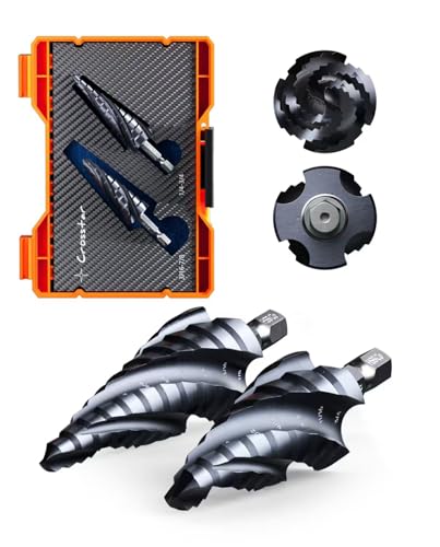Crosstar 2Pc M35 Cobalt Step Drill Bit Set,3/16"-7/8",1/4" Hex Shank Unibit - size: 2pcs four flute
