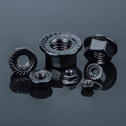 3/8-16 Black Flange Nuts (25 pcs), 304 Stainless Steel 18/8, Black Oxide Coated, Serrated Flange Hex Nuts, Fayeploo - color: Black, size: 3/8"-16
