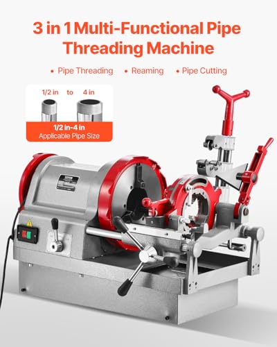 VEVOR Electric Pipe Threader Machine, 900W 2-Speed Threading Cutting Machine, 1/2 to 4 inch Pipes Threading Cutter Tool with Foot Pedal for Plumbing, Automotive Repairs, Metalworking - size: 1/2" - 4"