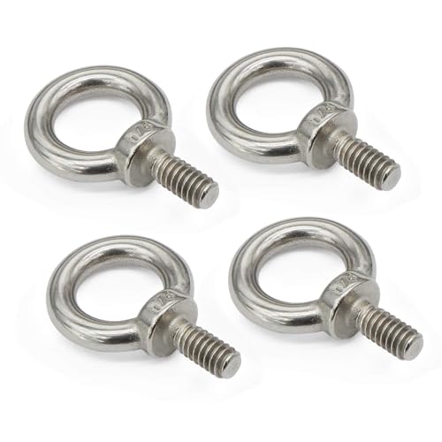 4 Packs 1/4"-20 Eye Bolts, 316 Stainless Steel Marine Grade Shoulder Eye Bolts, UNC Standard Threaded Lifting Ring