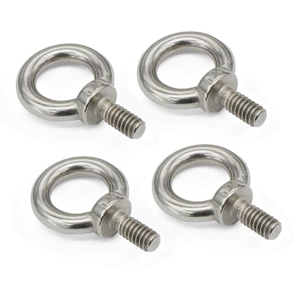 4 Packs 1/4"-20 Eye Bolts, 316 Stainless Steel Marine Grade Shoulder Eye Bolts, UNC Standard Threaded Lifting Ring