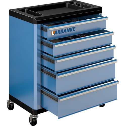 LARBANKE 5-Drawer Rolling Tool Chest with Wheels,Lock&Key,Blue Tool Cabinet - color: Blue, size: 5 drawer tool chest
