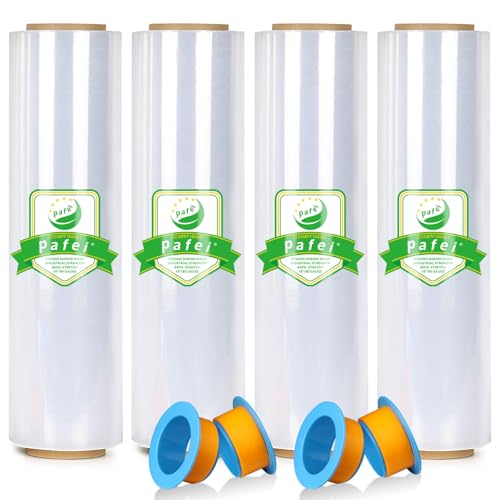 18" x 1500' Plastic Stretch/Shrink Wrap Roll - 80 Gauge Industrial Shrink Wrap for Moving, Heavy Duty 800% Stretch for Pallets, Packing, Shipping&Furniture Protection-4 Rolls - size: 18 inch