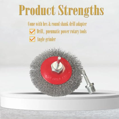 4 Pcs 4" Coarse Crimped Wire Wheel for 4-1/2" Angle Grinder, 0.014 Inch Carbon Steel Wire Brush for Rust, Corrosion, Paint Removal, Fits 5/8"-11 UNC Arbor(with 2 Pcs 1/4" Shank Drill Adapter) - style: 4" Coarse Crimped Wire Wheel