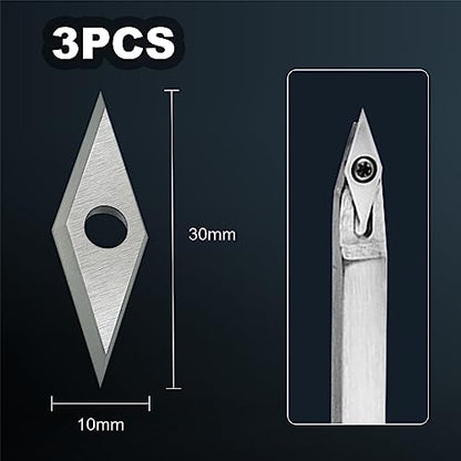 27pcs Carbide Lathe Tools,Tungsten Cutters Inserts Set for Wood Lathe Turning Tools, Include 11 mm Square with Radius, 12 mm and 8.9 mm Round, 30 x 10 mm Diamond, Screwdriver,Screws - size: 27pcs