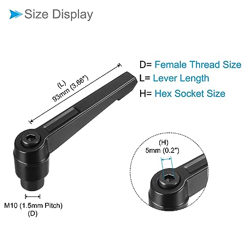 Clamping Lever Handles, M10 Female Thread 93mm Lever, Adjustable Quick Release Locking Rotating Knobs Black - (Applications: for Lathe Machinery), 2-Pieces - size: M10 x 93mm