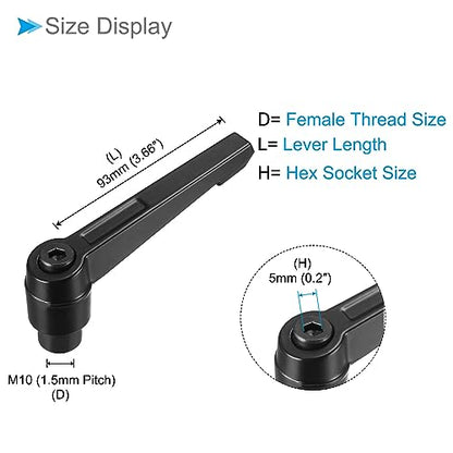 Clamping Lever Handles, M10 Female Thread 93mm Lever, Adjustable Quick Release Locking Rotating Knobs Black - (Applications: for Lathe Machinery), 3-Pieces - color: Black, size: M10 x 93mm