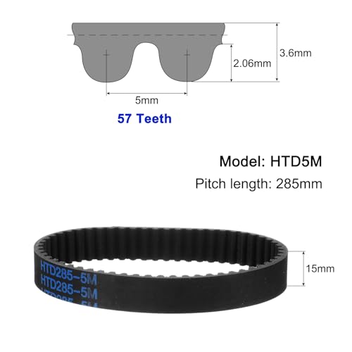 uxcell 3pcs HTD-5M Rubber Timing Belt 57 Teeth, 285mm Pitch Length x 15mm Width x 3.6mm Height, Closed Loop Pulley Timing Belt - size: 285mm