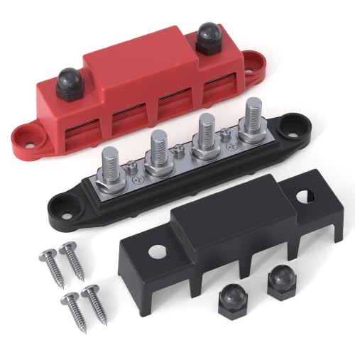 Bus Bar 12V 250A Power Distribution Block 4 x 3/8"(M10) Studs - color: Red&Black M10 250A