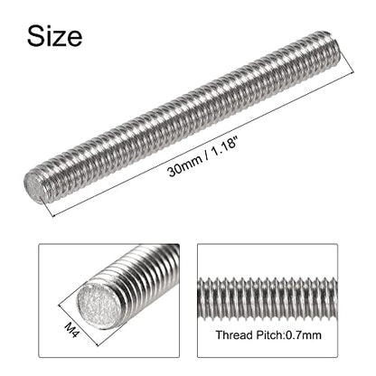 uxcell 50Pcs M4 x 30mm Fully Threaded Rod 304 Stainless Steel Right Hand Threads,M4-0.7 Thread Pitch