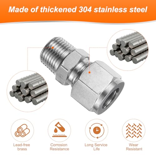 HARFINGTON 2pcs Compression Fitting 1/2" Tube OD x 3/8" NPT Male Thread Stainless Steel Straight Coupler Adapter Compression Tube Pipe Fitting Connector for Oil Gas Water - size: 1/2" OD x 3/8" NPT