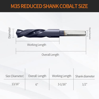 Meccion M35 Cobalt Drill Bits 13/16 Inch TiAIN HSS Drill Bit for Metal - size: 13/16 in.