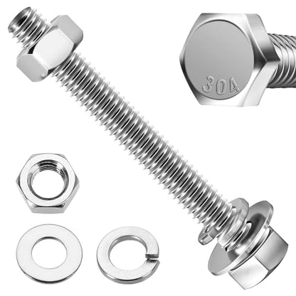 Mywish (5 Sets) 3/8-16x3 Hex Head Nuts and Bolts with Flat & Lock Washers, 304 Stainless Steel Bolts and Nuts Kit 18-8, Fully Threaded, 3/8 Bolt, 3/8 - size: 3/8-16 x 3 (5 set)