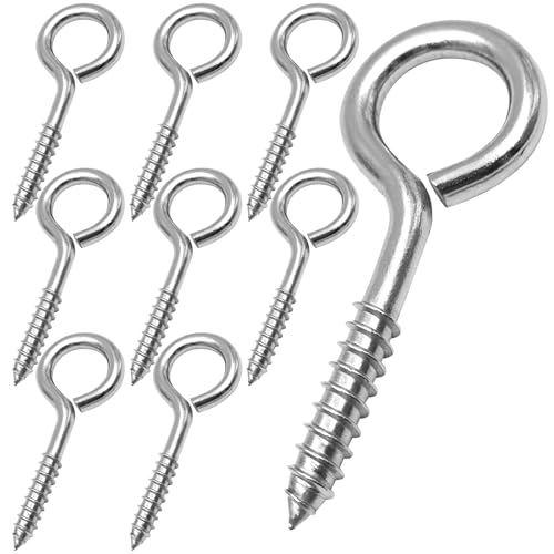 YGAOHF 8 Pcs 5 Inch Eye Hooks Screw in Heavy Duty, Large Eye Bolts Screw in, Stainless Steel 500 LBS Breaking Strength, Strong Eye Screws for Wood, Hanging Heavy-Duty Applications - color: Silver-8pcs