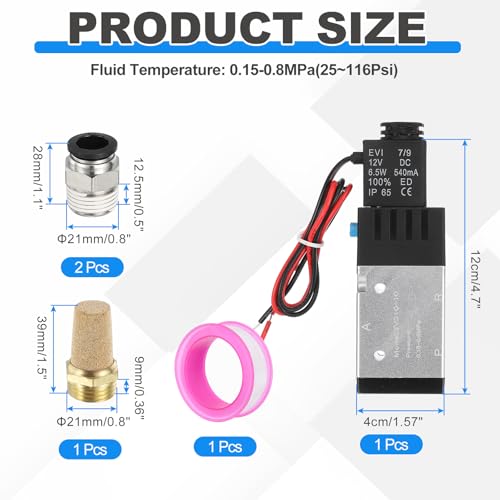 MECCANIXITY 3/8 Inch Pneumatic Valve 12V, 3 Way 2 Position Electric Air Solenoid Valve Manual Control Outlet Wire - size: 3/8 Inch