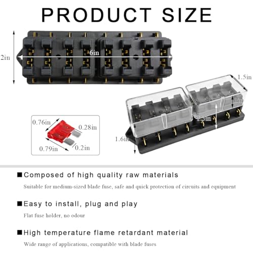 Yourkar 8 Way Blade Fuse Block Box Holder, 8 Circuit Fuse Box with Blade Fuses Screws Fuse Extractor Label, 10-32V DC Waterproof Marine Power Distribution Panel for Car Truck SUV - color: 8 Way
