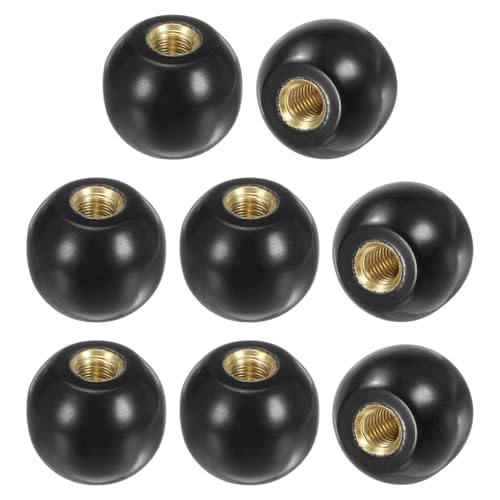 M METERXITY 8-Pack Threaded Ball Knobs, M6 Female Thread 20mm Dia. Thermoset Ball Knob for Lathe/Machine/Lawn Mowers, Round Phenolic Brass Insert Lever Handle [Black] - size: M6x20mm