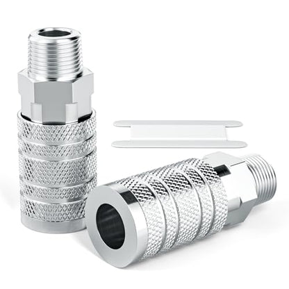 GASHER 2PCS 1/2-Inch Male Quick Connect Air Coupler, 1/2 Basic Flow Industrial Coupler，For Air Compressor Quick Connect Air Hose Fittings Set - size: 1/2" MNPT - 1/2 Flow