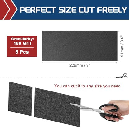 5Pcs Sand Paper 3.6x9 180Grit Silicon Carbide Sandpaper Sheets - size: 3.6 x 9 Inch (180 Grits)