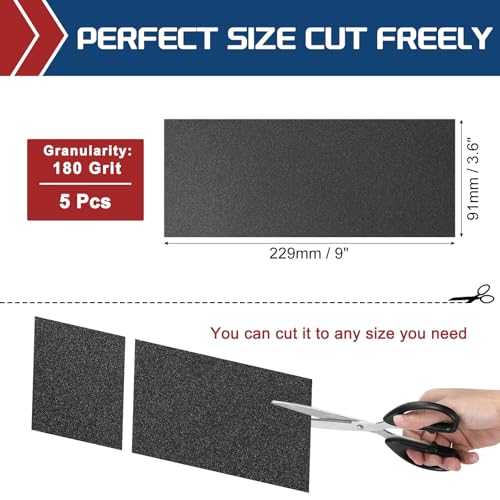 5Pcs Sand Paper 3.6x9 180Grit Silicon Carbide Sandpaper Sheets - size: 3.6 x 9 Inch (180 Grits)