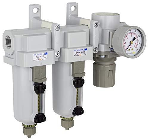 PneumaticPlus SAU430-N04G-MEP 3-Stage Air Filter Dryer Regulator, 1/2" NPT - style: Metal Bowl - Manual Drain