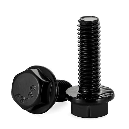 1/4-20 x 1-1/4" Flange Hex Head Bolts, Stainless Steel 304 Black Finish, Fully Threaded, 25 PCS - color: Black, size: 1/4-20 x 1-1/4"