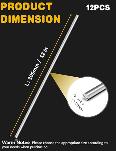 12Pcs 1/8 x 12in 304 Stainless Steel Rod, Metal Shaft - color: 12, size: 1/8x12in