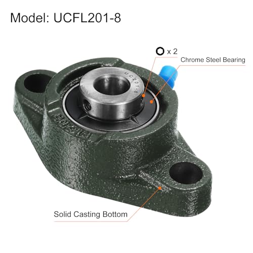 uxcell 2pcs UCFL201-8 Pillow Block Bearings 1/2 inch Bore Self Alignment, Solid Cast Iron Base Mounted Chrome Steel Bearings - size: UCFL201-8
