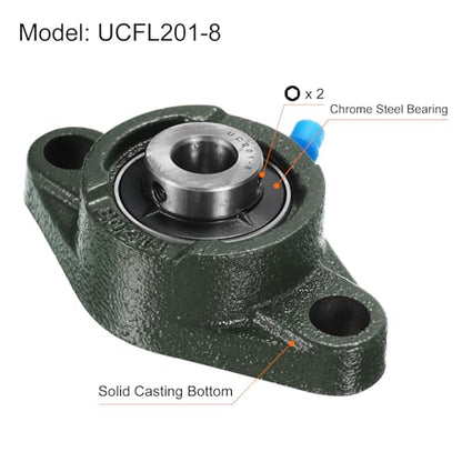 uxcell 2pcs UCFL201-8 Pillow Block Bearings 1/2 inch Bore Self Alignment, Solid Cast Iron Base Mounted Chrome Steel Bearings - size: UCFL201-8