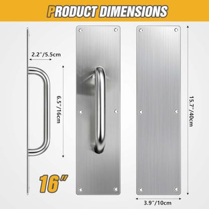 16" Stainless Steel Door Pull Handle with Push Plate for Home/Public - size: 16'' Handle Pull & Push Plate