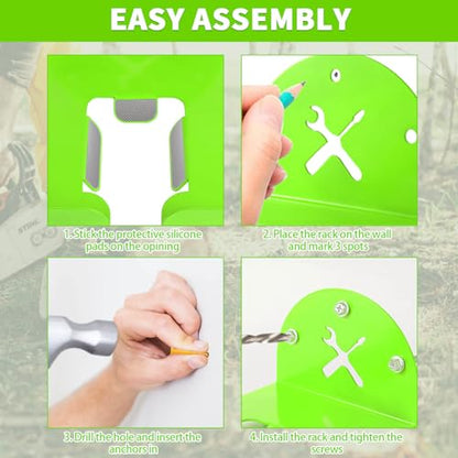 Upgraded Trimmer Rack Wall Mount - 8" Heavy Duty Weed Eater Hanger for Garage Wall, Garden Power Tool Holder Organizer Hooks for Grass Trimmer, Hedge Trimmer, Leaf Blower and Chainsaw, Green, 1 Pack - color: Green-1Pack