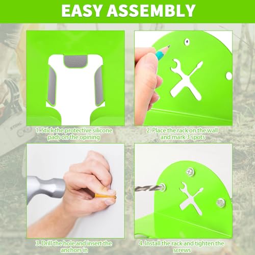 Upgraded Trimmer Rack Wall Mount - 8" Heavy Duty Weed Eater Hanger for Garage Wall, Garden Power Tool Holder Organizer Hooks for Grass Trimmer, Hedge Trimmer, Leaf Blower and Chainsaw, Green, 4 Pack - color: Green-4Pack