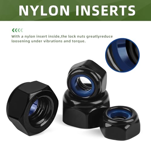 50 PCS #6-32 Nylon Insert Locknuts, Standard Inch Thread Self-Lock Nylon Inserted Hex Lock Nuts, Black Coating - size: #6-32