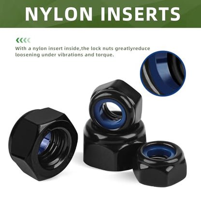 50 PCS #6-32 Nylon Insert Locknuts, Standard Inch Thread Self-Lock Nylon Inserted Hex Lock Nuts, Black Coating - size: #6-32