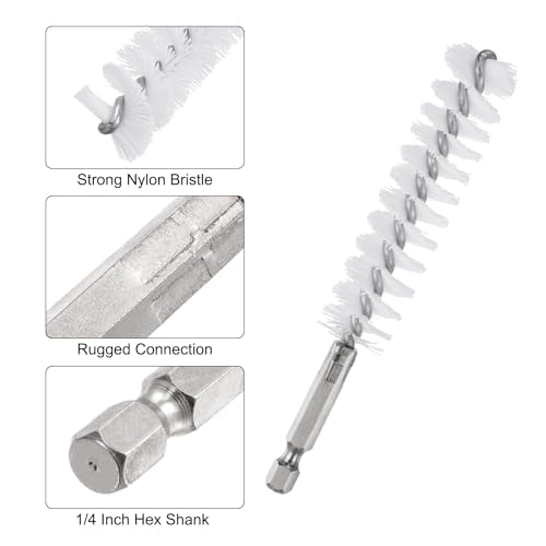 HARFINGTON 5Pcs Nylon Bore Brush 18mm Dia Cleaning Twisted Wire Brush Tube Pipe Cleaner with Handle 1/4 Inch Hex Shank for Tubes, Ports, Bearings - size: 18mm