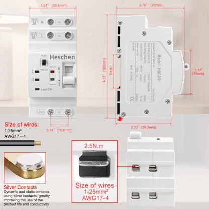 Heschen 63A Dual Power Automatic Transfer Switch 2P 220V DIN Rail ATS - size: 220V 2P
