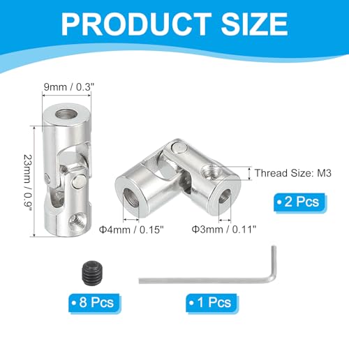 PATIKIL Rotatable Universal Steering Shaft 3mm to 4mm Inner Dia, 4 Pcs U Joint Shaft Coupling U Joints Coupler Connector Accessories with M3 Screws for Motor Model Robots - size: 3mm to 4mm