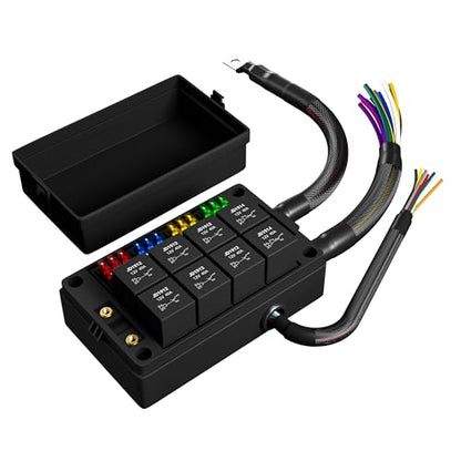 DaierTek 12V Fuse Box and Relay Block, 8 Relay 12 ATC/ATO Blade Fuse Pre-Wired Panel Dustproof Pre-Wired Fuse Relay Box for Automotive Car Marine Boat - color: 8 Relay 12 Fuse Pre-wired Relay Box