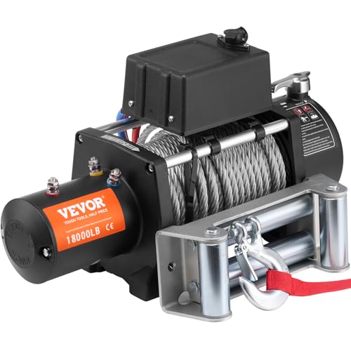 VEVOR Electric Winch, 18,000 lb Truck Trailer Jeep Winch, 12V DC 7/16 in x 85 ft Steel Cable Roller Fairlead Wireless & Wired Remote Control, IP55 Waterproof Towing for Off Road SUV Jeep Truck Trailer - size: 18000 lbs